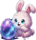 Transparent cutout of DustBunny greeting a cosmic egg