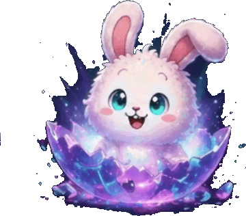 Transparent cutout of DustBunny hatching from a cosmic reward egg